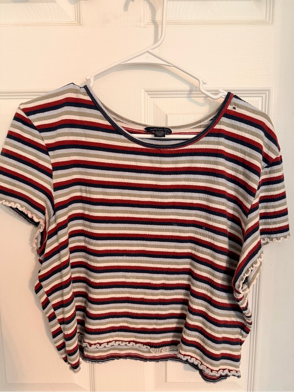 American Eagle Outfitters Striped Ribbed Crop Top - Red, Navy & White